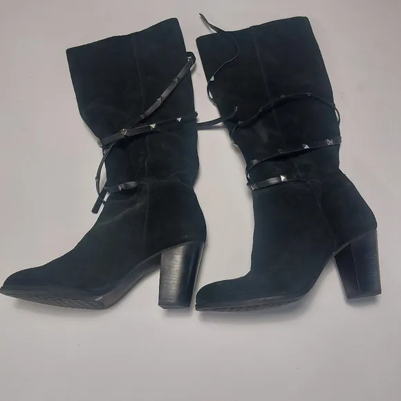 ANTONIO MELANIE Women's Black Leather Suede Knee-high Boots Size 9M