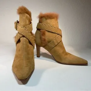 Antonio Melani suede fur trimmed stiletto ankle booties 6
