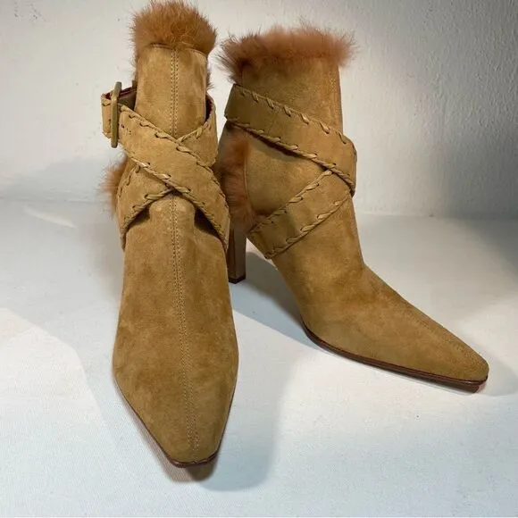 Antonio Melani suede fur trimmed stiletto ankle booties 6