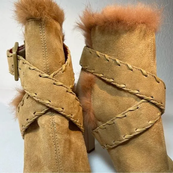 Antonio Melani suede fur trimmed stiletto ankle booties 6