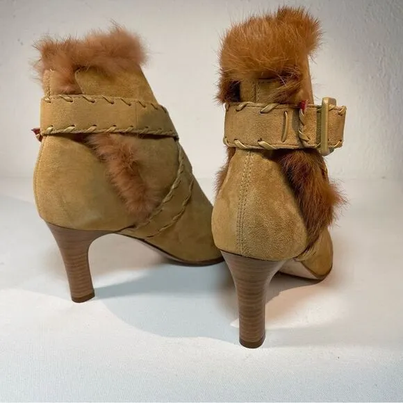 Antonio Melani suede fur trimmed stiletto ankle booties 6