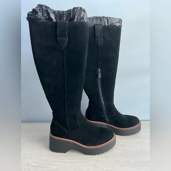 Aqua College Women's Waterproof Gina Platform Black Suede Boots Size 6.5