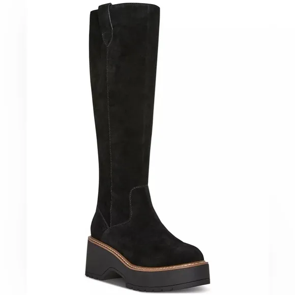 Aqua College Women's Waterproof Gina Platform Black Suede Boots Size 6.5