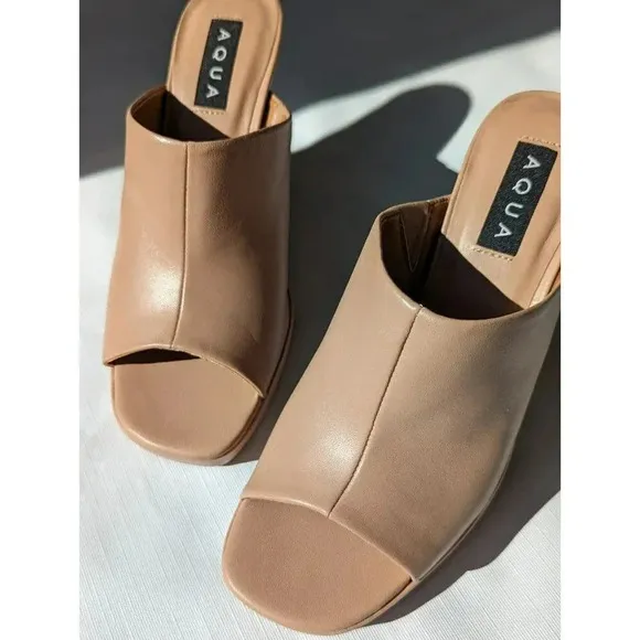 Aqua Dani Women's Platform High Heel Mule Sandals Dark Tan Size 7.5 (MSRP $148)