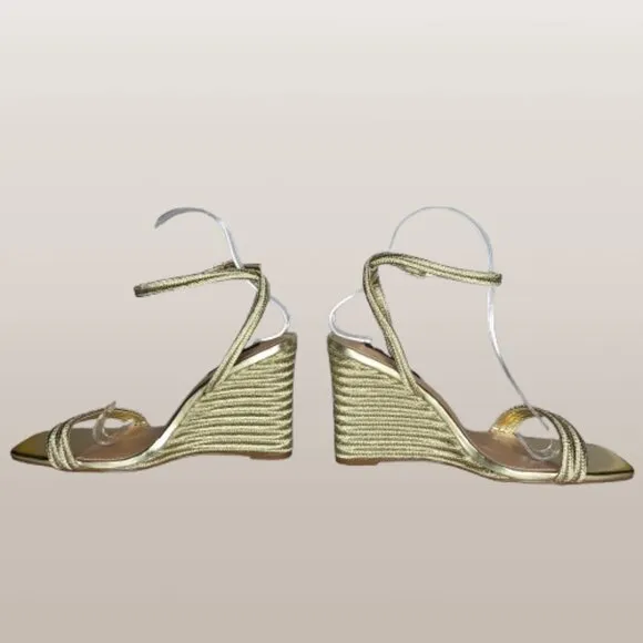 Aqua Women's Izabl Gold Strappy Wedge Heels Size 8