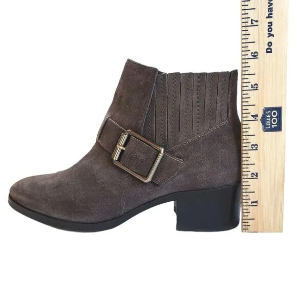 Aquatalia 6 Suede Ankle Boot Bootie Women Foster Gray Taupe Buckles Italy Cowboy