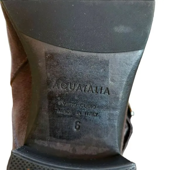 Aquatalia 6 Suede Ankle Boot Bootie Women Foster Gray Taupe Buckles Italy Cowboy