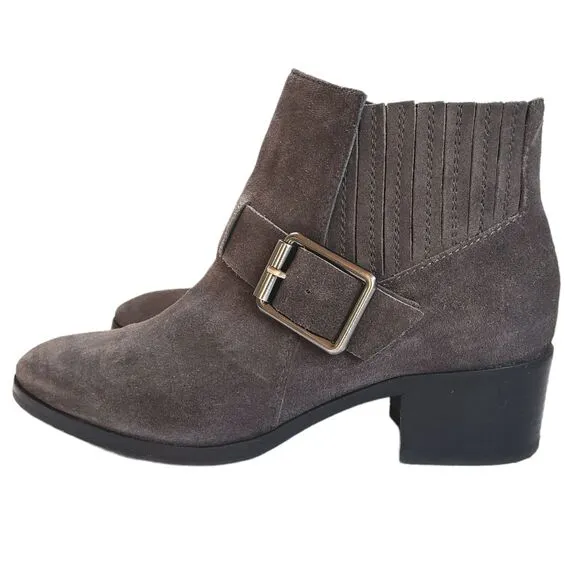 Aquatalia 6 Suede Ankle Boot Bootie Women Foster Gray Taupe Buckles Italy Cowboy