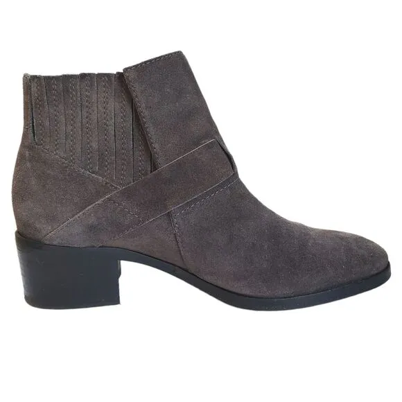 Aquatalia 6 Suede Ankle Boot Bootie Women Foster Gray Taupe Buckles Italy Cowboy