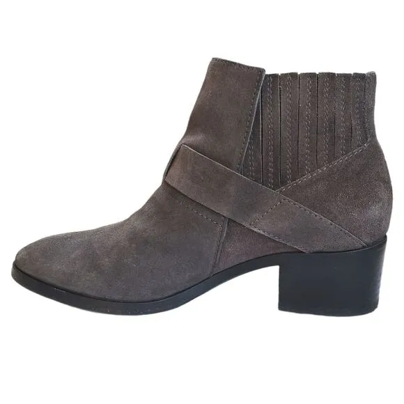 Aquatalia 6 Suede Ankle Boot Bootie Women Foster Gray Taupe Buckles Italy Cowboy