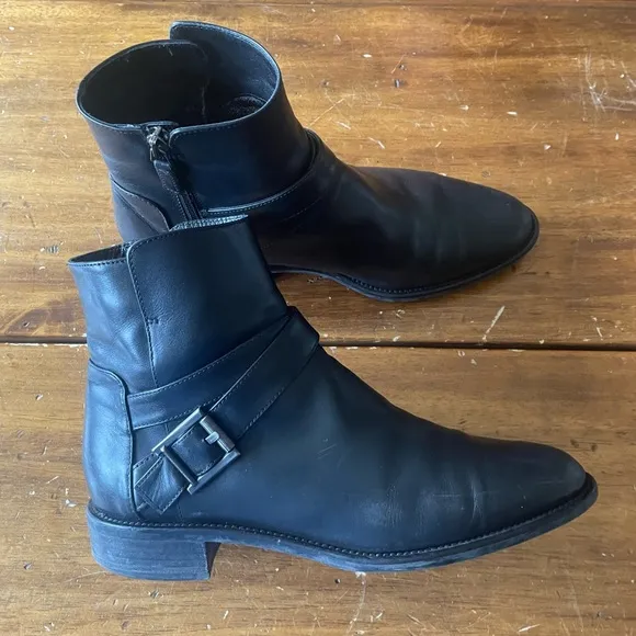 AQUATALIA Black Italy Buckle Weatherproof Bree Leather Ankle Boot Bootie Sz 8.5