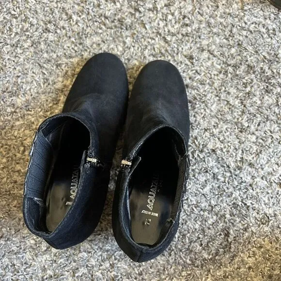 Aquatalia Fallon Suede Leather Chelsea Ankle Boots 7.5 Side Zip Black Heeled