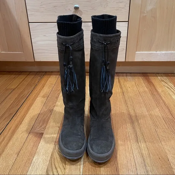 Aquatalia Tall Brown Suede Boots with Tassels Women’s Size 10 EUC