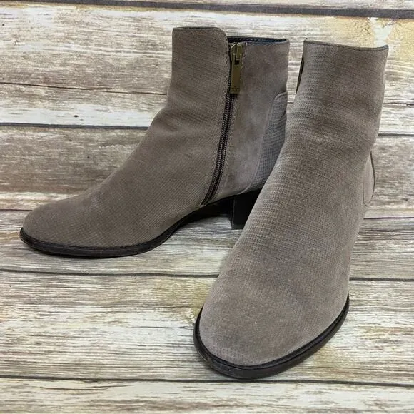 Aquatalia Tisha Taupe Leather Suede Ankle Bootie Size 7.5 Weatherproof Women