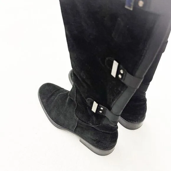 Aquatalia Unicorn Black Suede Leather Knee High Riding Boots Size 36