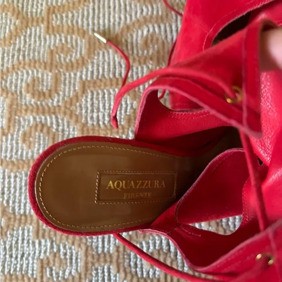 Aquazurra Sexy Thing Red Suede Stiletto High Heel Cut Out Sandals Size 37