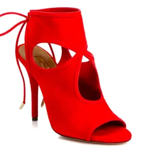 Aquazurra Sexy Thing Red Suede Stiletto High Heel Cut Out Sandals Size 37