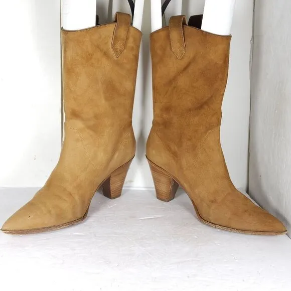 Aquazzura Women's Boogie EU39 US8-8,5 Suede Camel Brown Pull On Cowboy Boots
