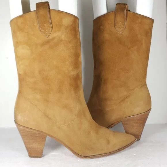 Aquazzura Women's Boogie EU39 US8-8,5 Suede Camel Brown Pull On Cowboy Boots