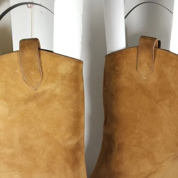 Aquazzura Women's Boogie EU39 US8-8,5 Suede Camel Brown Pull On Cowboy Boots