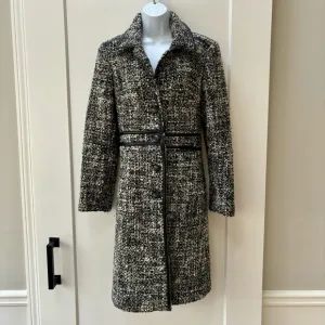 Arden B Luxe black and white tweed coat faux leather trim women’s‎ size M