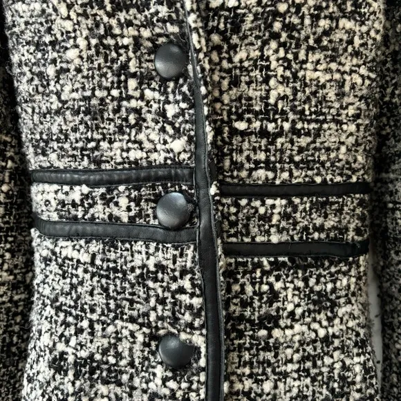 Arden B Luxe black and white tweed coat faux leather trim women’s‎ size M