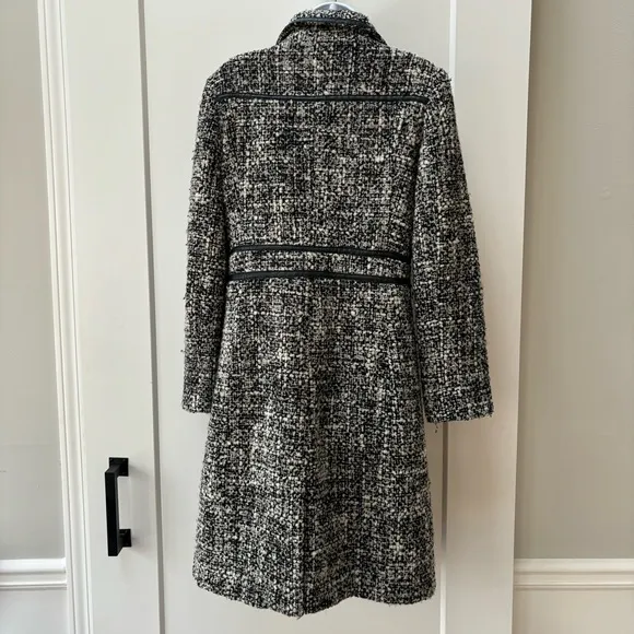 Arden B Luxe black and white tweed coat faux leather trim women’s‎ size M