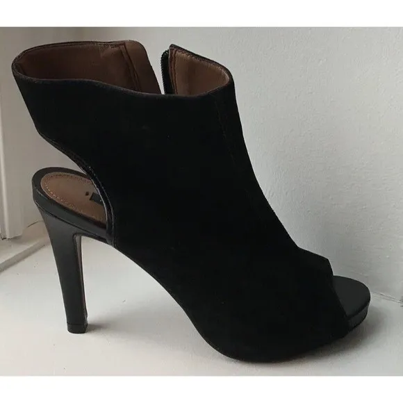 Arezzo Sandals High Heel Booties Black Suede Leather Sz 5 6 B Eu 36 Stilettos