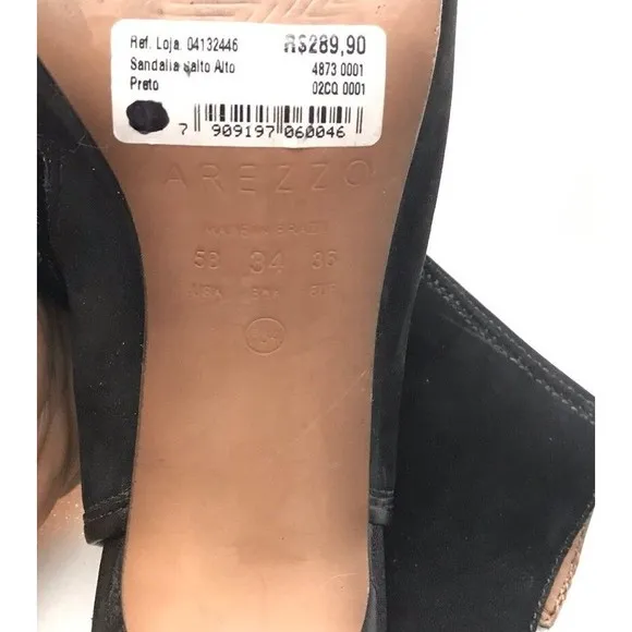 Arezzo Sandals High Heel Booties Black Suede Leather Sz 5 6 B Eu 36 Stilettos