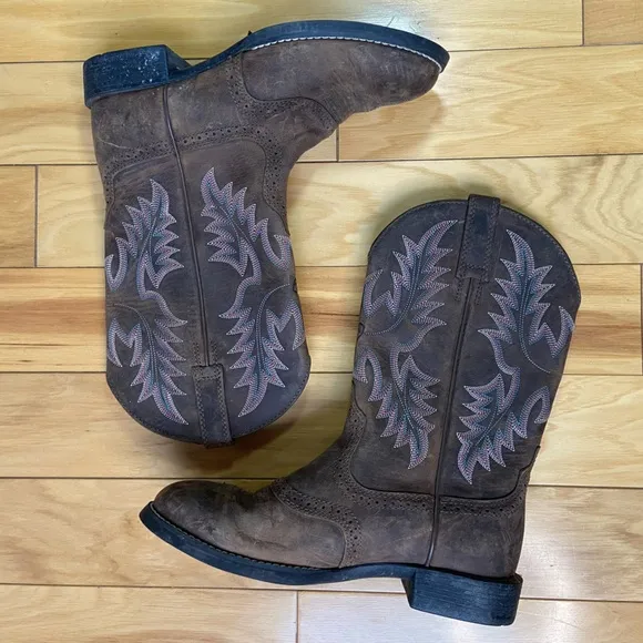 Ariat‎ ATS Heritage Stockman Western Boots Womens 7B Brown Pink Leather