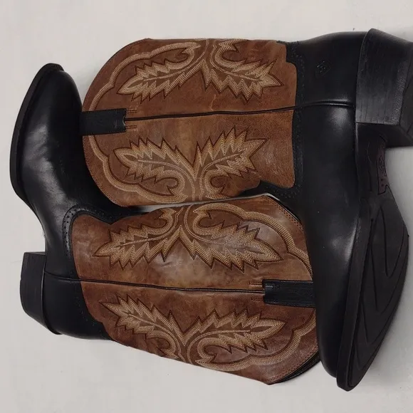 Ariat Black and Brown Cowboy Boots with Intricate Stitching Size 10 1/2 …