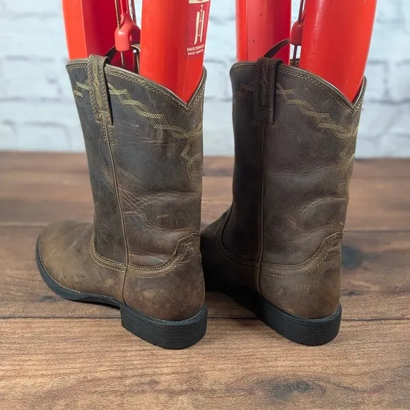 Ariat Cowboy Western Boots Distressed Leather Round Toe Brown 9.5B
