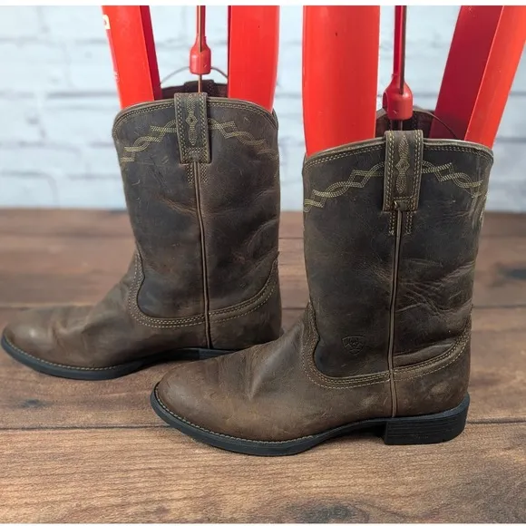 Ariat Cowboy Western Boots Distressed Leather Round Toe Brown 9.5B