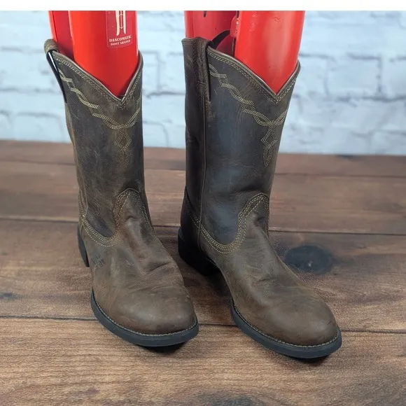 Ariat Cowboy Western Boots Distressed Leather Round Toe Brown 9.5B