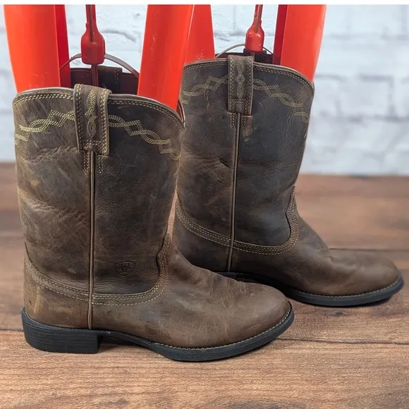 Ariat Cowboy Western Boots Distressed Leather Round Toe Brown 9.5B