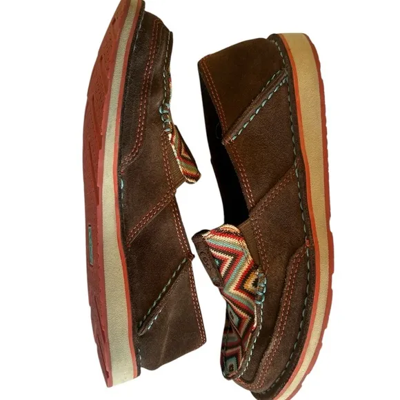 Ariat Cruiser Brown Suede Slip-On Loafers with Multicolor Pattern Sz 6.5