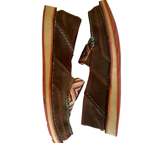 Ariat Cruiser Brown Suede Slip-On Loafers with Multicolor Pattern Sz 6.5