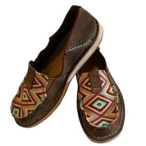 Ariat Cruiser Brown Suede Slip-On Loafers with Multicolor Pattern Sz 6.5