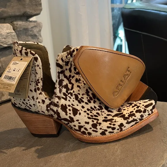 Ariat Dixon Haircalf Cow Hair On 100% leather X toe Westween slip on ankle boots