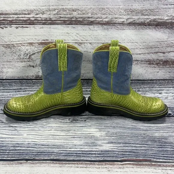 Ariat Fatbaby Green Croc &amp; Blue Suede Western Cowgirl Boots 14746 Women’s Size 6