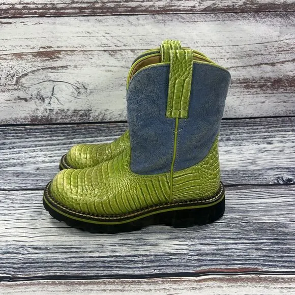 Ariat Fatbaby Green Croc &amp; Blue Suede Western Cowgirl Boots 14746 Women’s Size 6