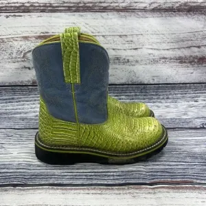 Ariat Fatbaby Green Croc &amp; Blue Suede Western Cowgirl Boots 14746 Women’s Size 6