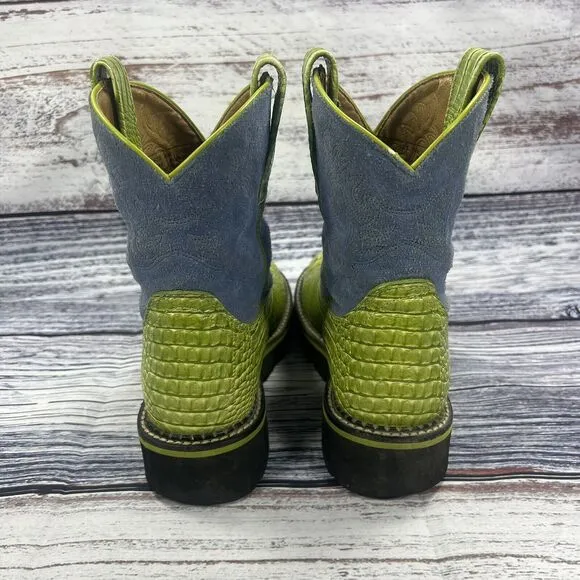Ariat Fatbaby Green Croc &amp; Blue Suede Western Cowgirl Boots 14746 Women’s Size 6