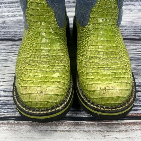 Ariat Fatbaby Green Croc &amp; Blue Suede Western Cowgirl Boots 14746 Women’s Size 6