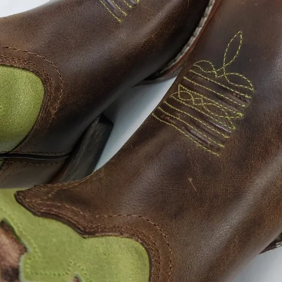 ARIAT KIDS RANCHERO 10014122 LIME GREEN BROWN CAMO CROSS COWBOY BUCKAROO BOOTS 8