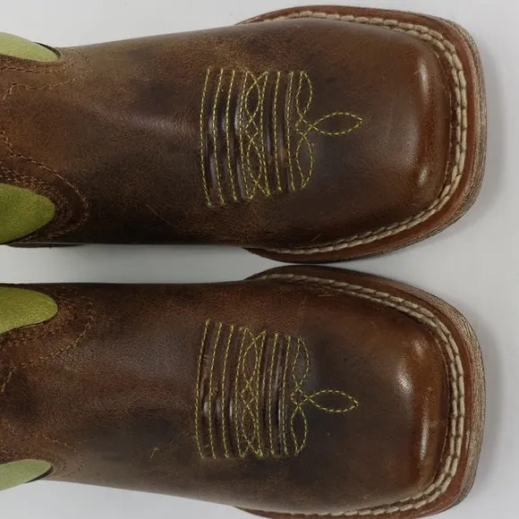 ARIAT KIDS RANCHERO 10014122 LIME GREEN BROWN CAMO CROSS COWBOY BUCKAROO BOOTS 8