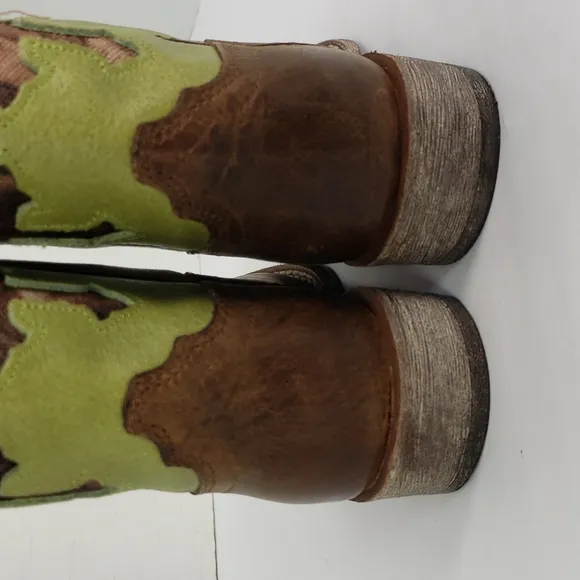 ARIAT KIDS RANCHERO 10014122 LIME GREEN BROWN CAMO CROSS COWBOY BUCKAROO BOOTS 8