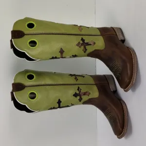 ARIAT KIDS RANCHERO 10014122 LIME GREEN BROWN CAMO CROSS COWBOY BUCKAROO BOOTS 8
