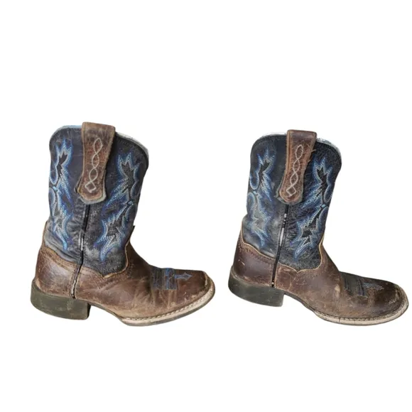 Ariat Kids Western Cowboy Boots - Brown and Blue Size 9.5
