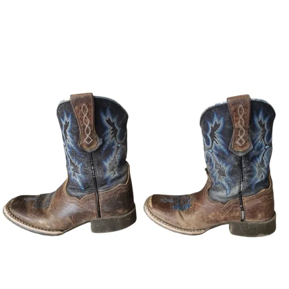 Ariat Kids Western Cowboy Boots - Brown and Blue Size 9.5